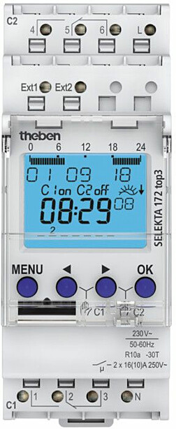 Digitaalinen kellokytkin Theben Selekta Top3 Astro, astro-kellokytkin viikko-ohjelmalla