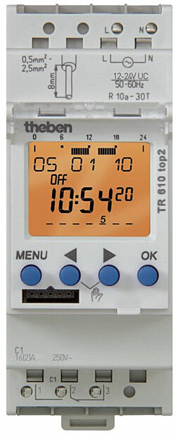 Digitaalinen kellokytkin Theben TR Top2, päivä ja viikko-ohjelma