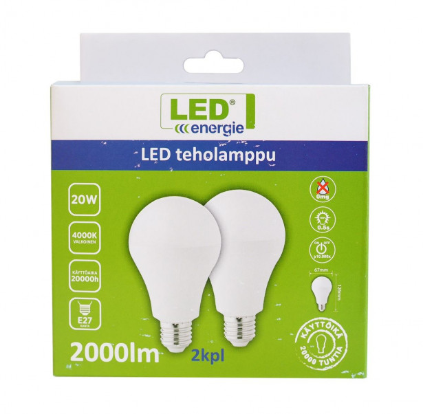 LED-teholamppu LED Energie, A67/E27, 20W, 2000lm, 4000K, 2kpl