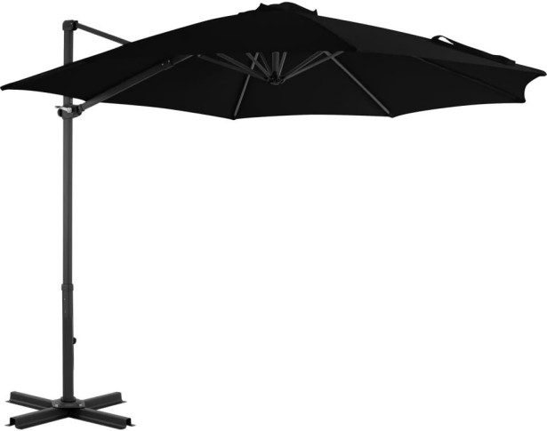 Riippuva aurinkovarjo alumiinipylväällä, musta, 300cm 
