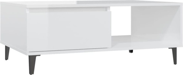 Sohvapöytä, korkeakiilto valkoinen, 90x60x35cm, lastulevy 