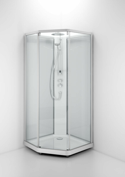 Suihkukaappi Ido Showerama 10-5, 800-1000 mm, viisikulmainen, mattahopea/valkoinen profiili, kirkas lasi