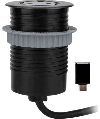 Jatkojohto Gelia Pöytäyksikkö 1+1, 1.5m, 1-osainen + 1xUSB-C + USB-A adapteri, musta