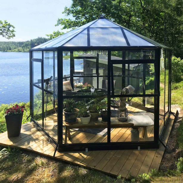 Kasvihuone Metalcraft Gazebo, 7,8m², 4mm turvalasi, kennolevykatto, musta