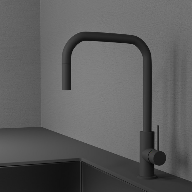 Keittiöhana Scandtap Steel Accent Square Coal, ulosvedettävä juoksuputki, mattamusta