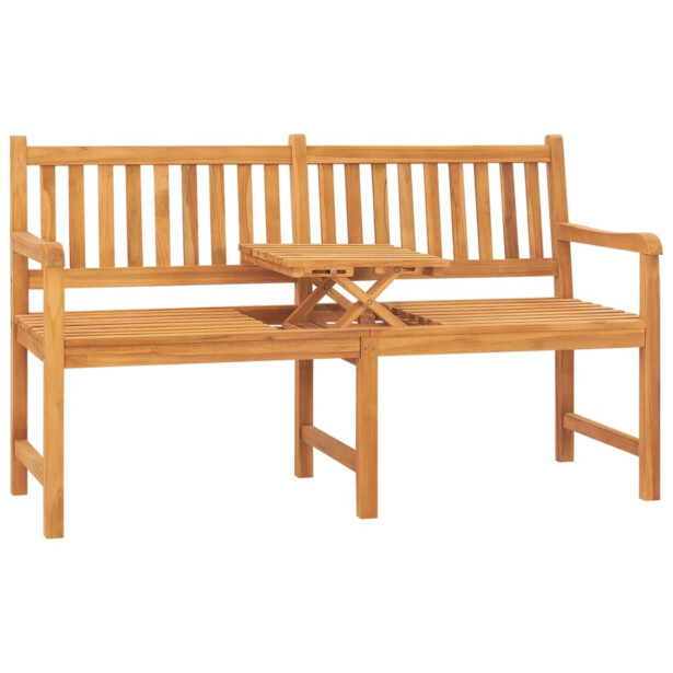 Kolmenistuttava puutarhapenkki pöydällä 150 cm, tiikki