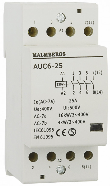 Kontaktori Malmbergs 25A 230V 4-napainen 2 moduulia