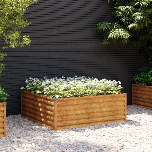 Korotettu kukkalaatikko 100x100x36 cm corten-teräs