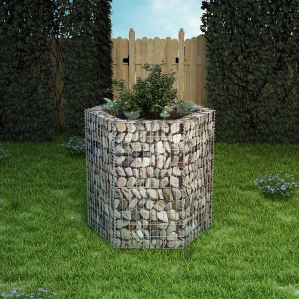 Korotettu kuusikulmainen gabion-/kivikorikehys 1, eri kokoja