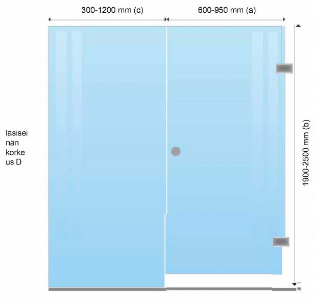 Saunan lasiseinä Maakunnan lasi, ovi + seinä, saranat sivulla, eri värejä, mittatilaus