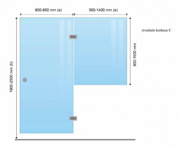 Saunan lasiseinä Maakunnan Lasi, ovi + ikkuna, saranat keskellä, eri värejä, mittatilaus