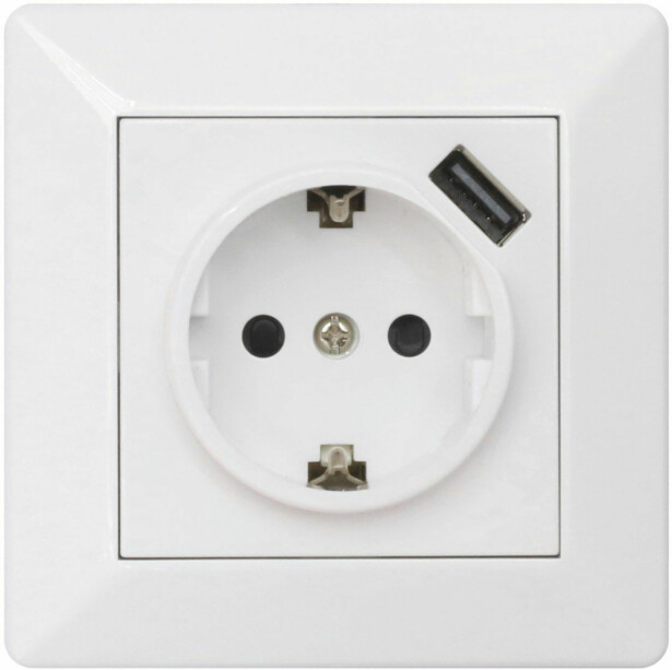 Pistorasia USB-laturilla Malmbergs Delta, 1-osainen, 1 x USB, valkoinen