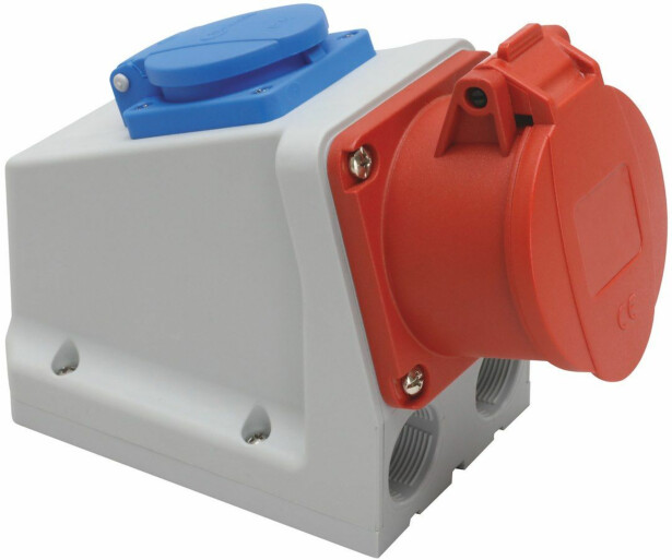 Seinäpistorasia Malmbergs, 16A, 3+N+PE, 6H, 400V, IP44, Schuko