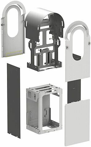 Metallisarja kahden Schneider Electric EVlink Pro AC -latausaseman asennukseen