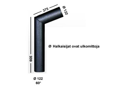 Savuhormi, kulma 60°, Ø122, Verkkokaupan poistotuote