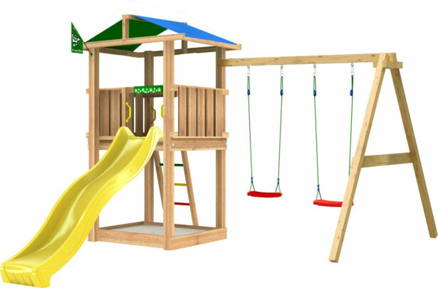 Leikkitornikokonaisuus Jungle Gym Hut 2.1 ja 2-Swing Module 220, ilman liukumäkeä