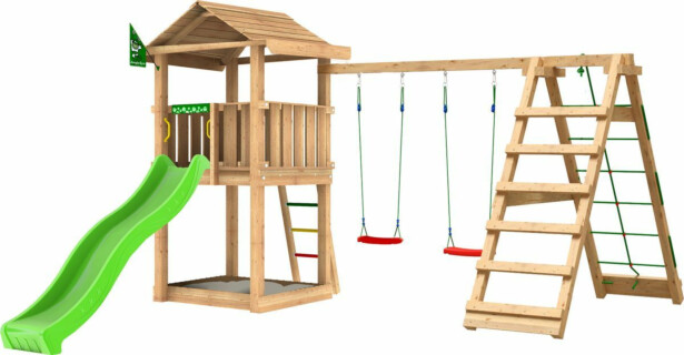 Leikkitornikokonaisuus Jungle Gym House 2.1 ja 2-Climb Module 220, vihreä liukumäki