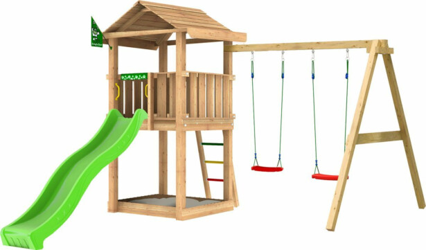 Leikkitornikokonaisuus Jungle Gym House 2.1 ja 2-Swing Module 220, vihreä liukumäki