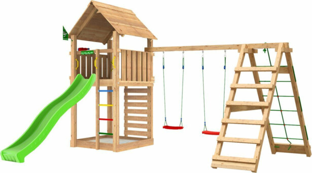 Leikkitorni Jungle Gym Cabin 2.1 ja 2-Climb Module 220, vihreä liukumäki