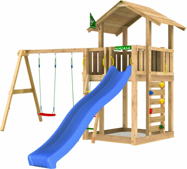 Leikkitorni Jungle Gym Chalet 2.1 ja 2-Swing Module 220, vihreä liukumäki