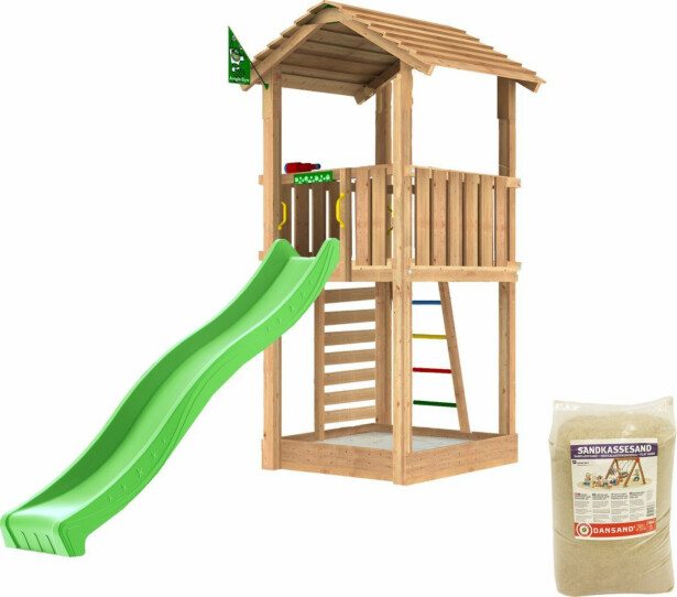 Leikkitorni Jungle Gym Cottage 2.1, liukumäki ja 120 kg hiekkaa