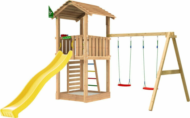 Leikkitorni Jungle Gym Cottage 2.1, 2-Swing Module 220, vihreä liukumäki
