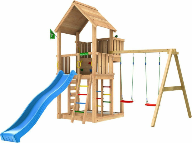 Leikkitorni Jungle Gym Palace 2.1, 2-Swing Module 220, sininen liukumäki ja 120 kg hiekkaa