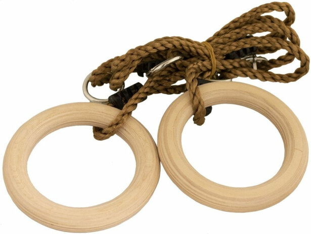 Voimistelurenkaat Nordic Play Active, 15.8cm, puiset, säädettävä köysi