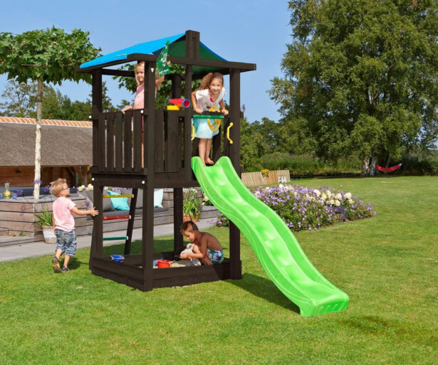 Leikkitornikokonaisuus Jungle Gym Hut 2.1, mustaksi petsattu, ilman liukumäkeä