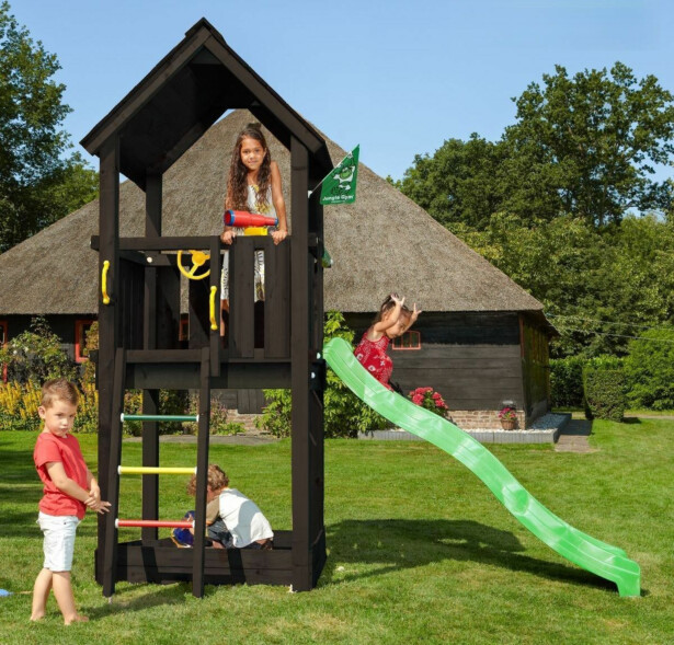 Leikkitornikokonaisuus Jungle Gym Club 2.1, mustaksi petsattu, ilman liukumäkeä