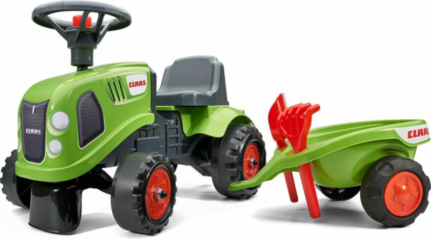 Potkuauto Falk Ride-on traktori Baby Claas, peräkärryllä, haravalla ja lapiolla