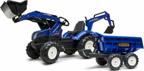 Leikkikaivuri Falk New Holland, sis. peräkärryn kipillä, sininen