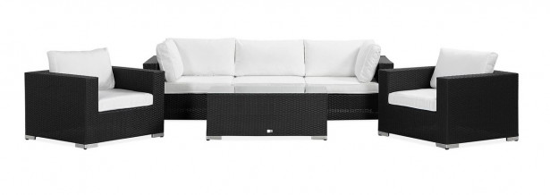 Oleskeluryhmä Bahamas, 3-istuttava sohva +  2 nojatuolia + sohvapöytä, musta/valkoinen