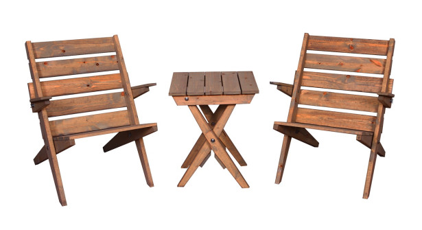 Oleskeluryhmä Miljöökoriste, 2 tuolia + pöytä, mänty, ruskea