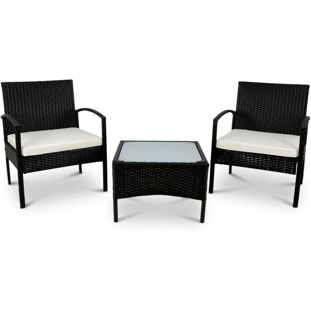 Parvekeryhmä Lyfco Falkköping, pöytä + 2 tuolia, polyrottinki, musta