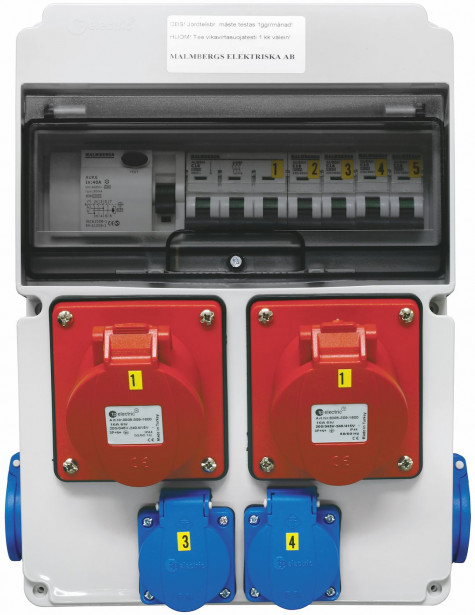 Pistorasiakeskus Malmbergs Standard 2kpl 3X16A PR + 4kpl schuko 16A IP44