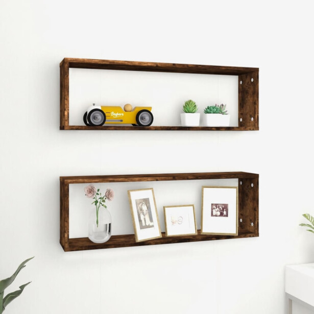 Seinäkuutiohyllyt 2 kpl 80x15x26,5 cm tekninen puu savutammi
