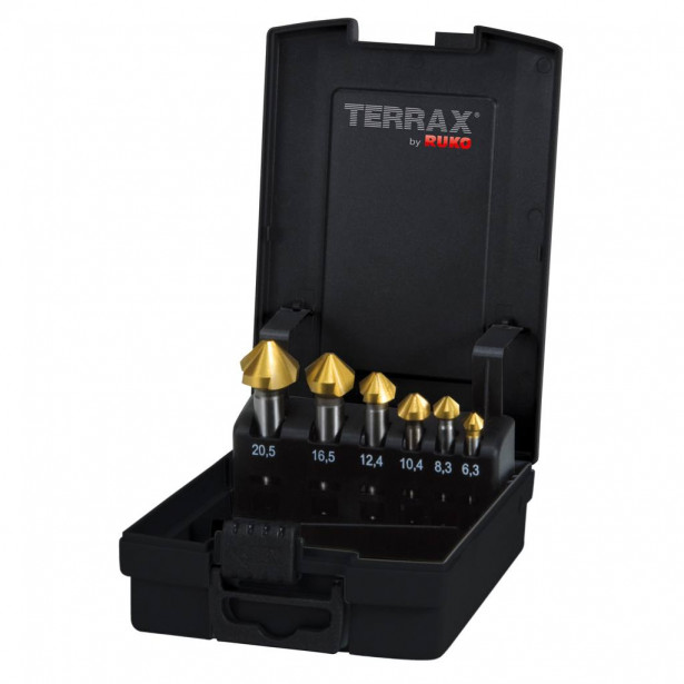 Kärkiupotinsarja Terrax 6.3-20.5mm, C90°, HSS-TiN, 6-os. DIN335
