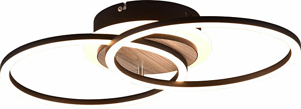 LED-kattovalaisin Trio Giro, pyöreä, mattamusta/puu