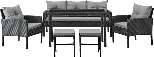Ruokailuryhmä ulos Mirpol Cozy, sohva + 2 nojatuolia + 2 jakkaraa + pöytä