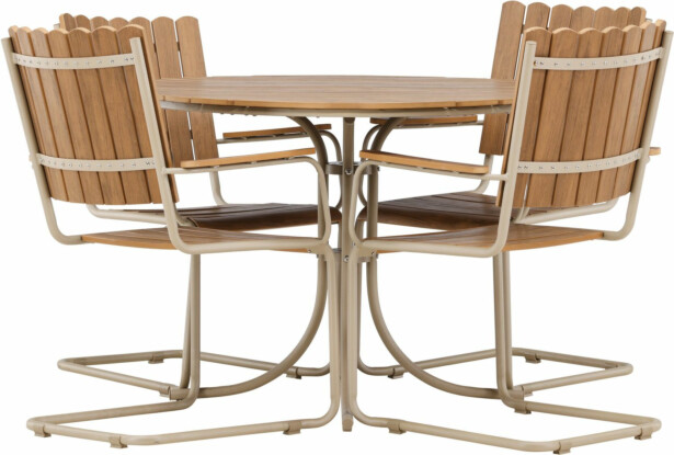 Ruokailuryhmä Venture Home Holmsund, ø110cm-ruokapöytä + 4 tuolia, beige/vaneri