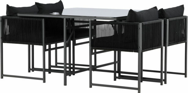 Ruokailuryhmä Venture Home Noto, 120x120cm ruokapöytä + 4 tuolia, musta
