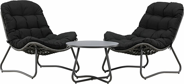 Oleskeluryhmä Venture Home Cala, 2 lepotuolia + pöytä, harmaa/musta