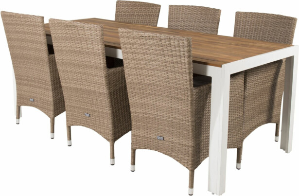 Ruokailuryhmä Venture Home, 205x90cm Bois-pöytä + 6 Malin-tuolia