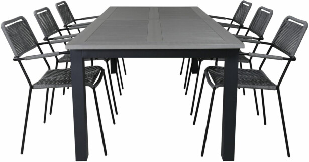 Ruokailuryhmä Venture Home, 224x100cm Albany-pöytä + 6 käsinojallista Lindos-tuolia
