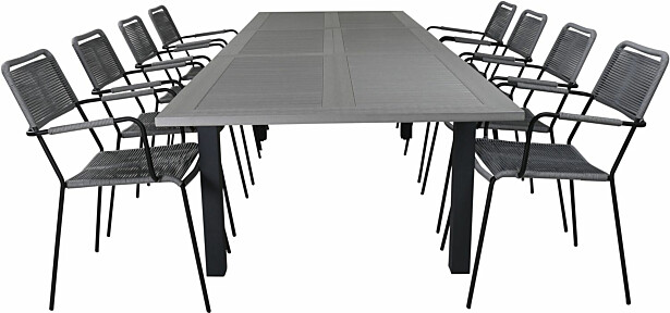 Ruokailuryhmä Venture Home, 224x100cm Albany-pöytä + 8 käsinojallista Lindos-tuolia