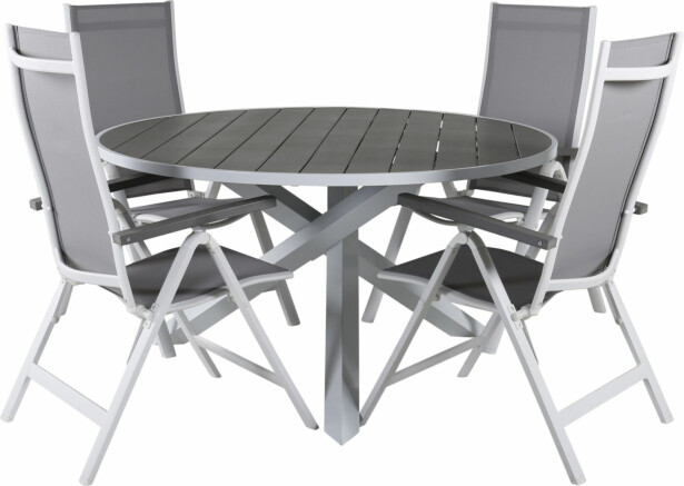 Ruokailuryhmä Venture Home, ø140cm valkoinen Parma-pöytä + 4 valkoista Albany-tuolia