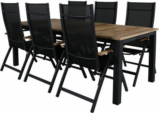 Ruokailuryhmä Venture Home, 220x100cm Panama-pöytä + 6 Panama-tuolia