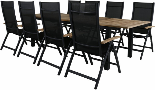 Ruokailuryhmä Venture Home, 220x100cm Panama-pöytä + 8 Panama-tuolia