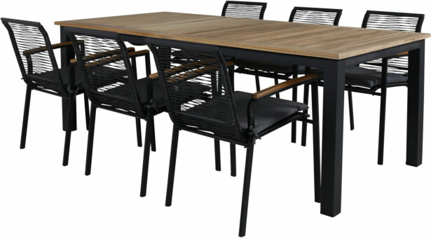 Ruokailuryhmä Venture Home, 220x100cm Panama-pöytä + 6 Dallas-tuolia